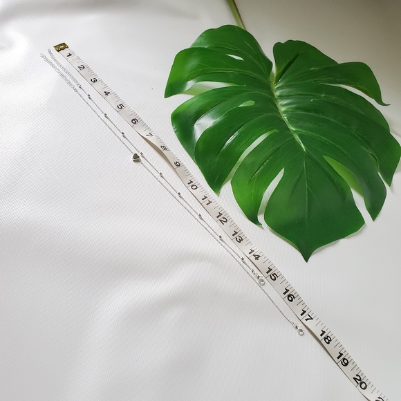 2 Necklace Set Choker Heart Pendant Silver Color - Picture 4 of 4